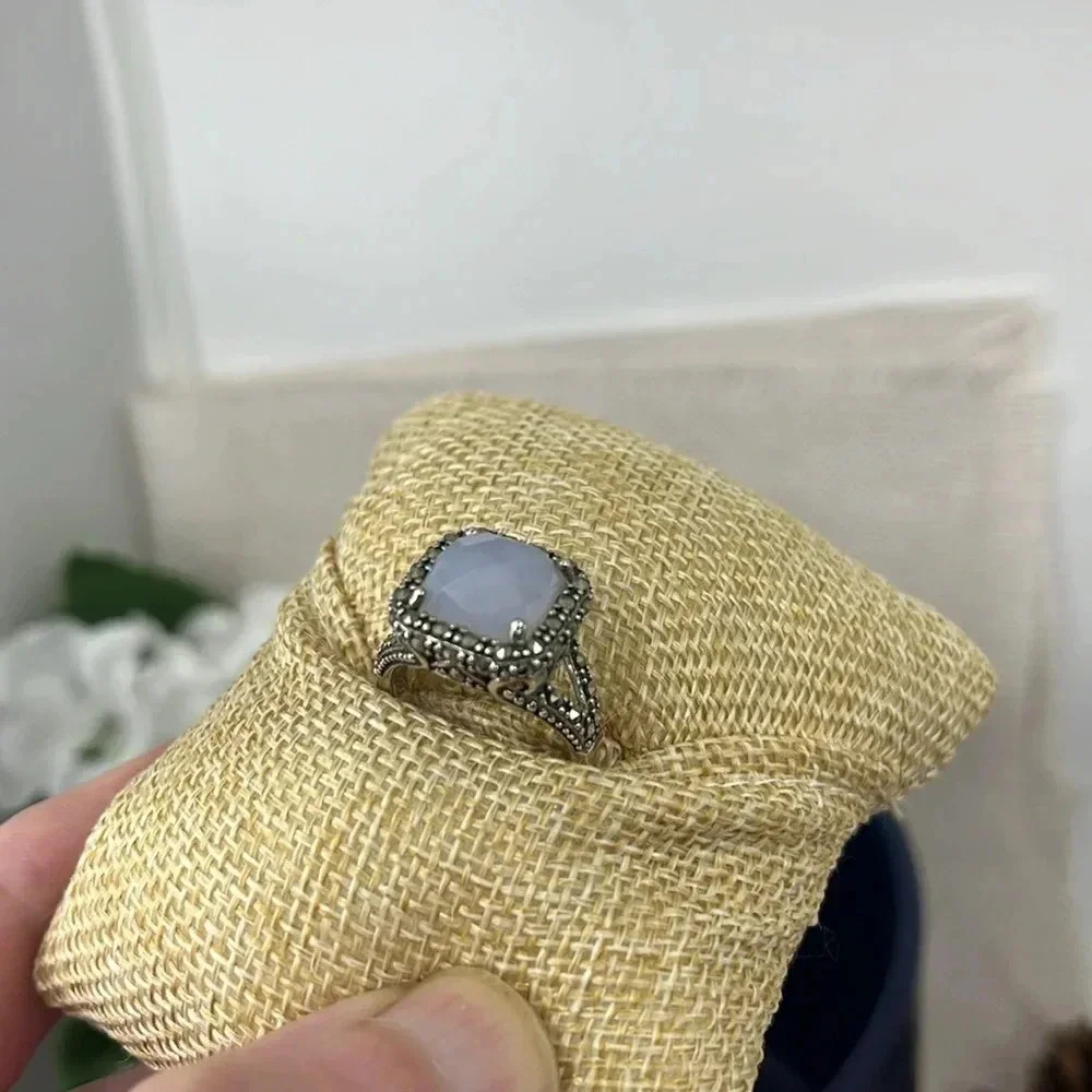 💎 Rare QVC Sterling Silver Gray Chalcedony & Marcasite Ring - Size 7 - Picture 5 of 17